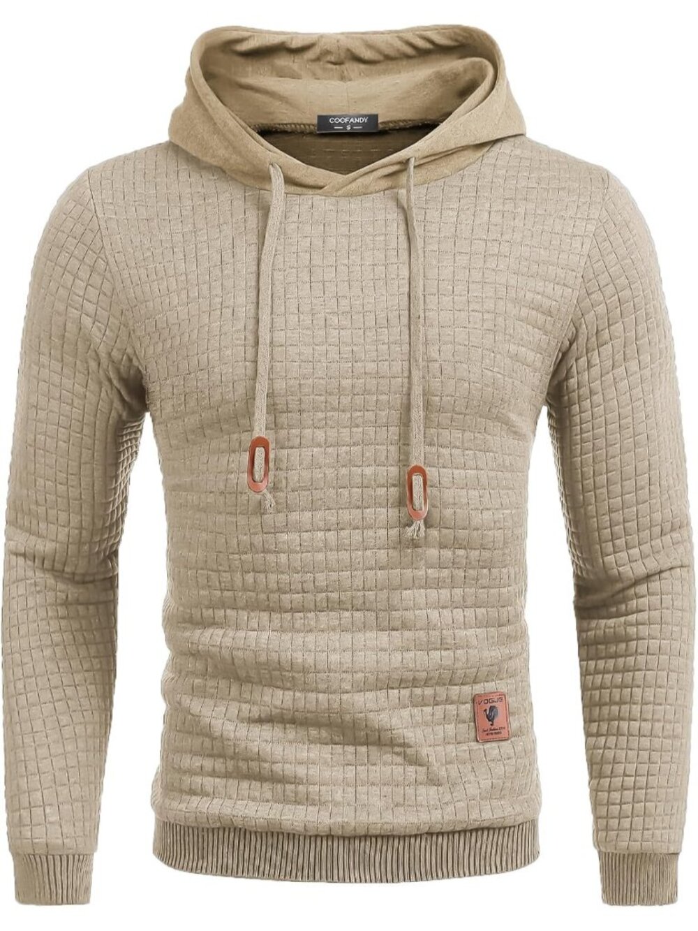 Coofandy Men's Khaki Long Sleeve Drawstring Waffle Knit Pullover Hoodies